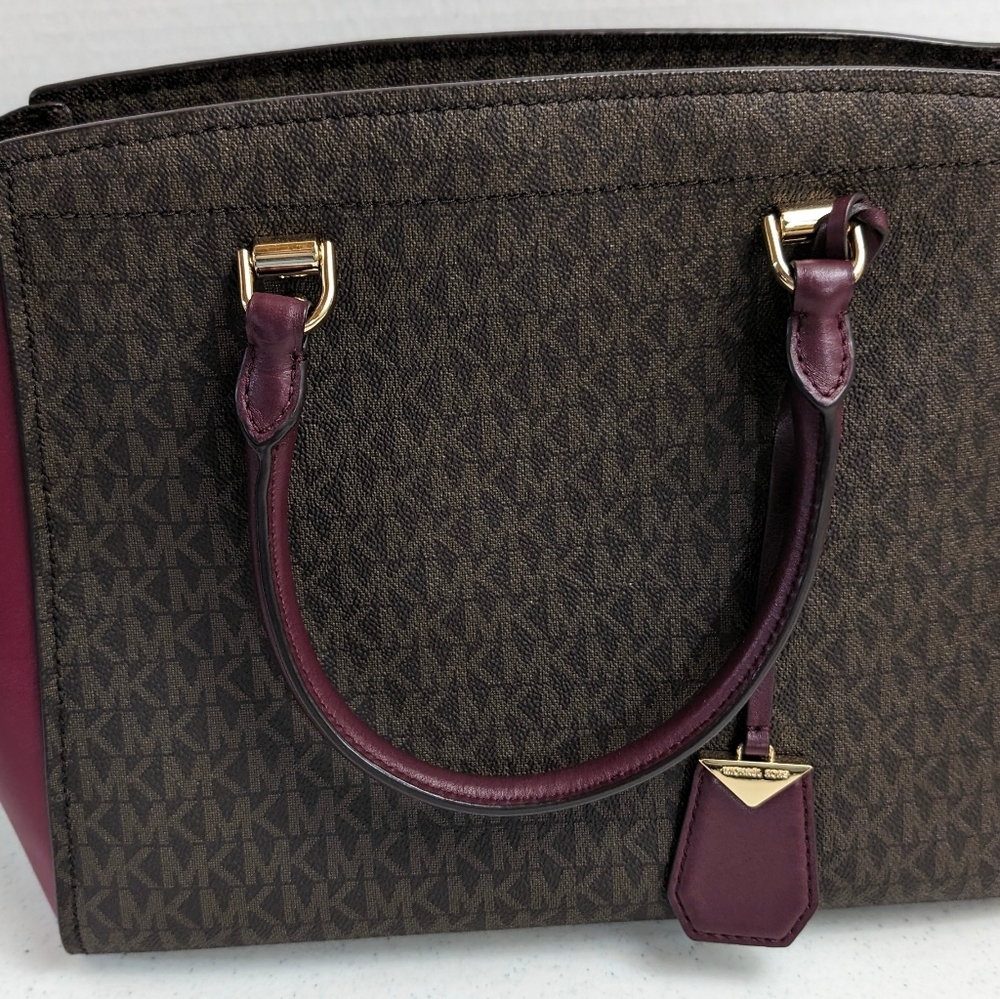 Michael Kors Benning Satchel Maroon & Brown Tote Bag - Picture 9 of 15